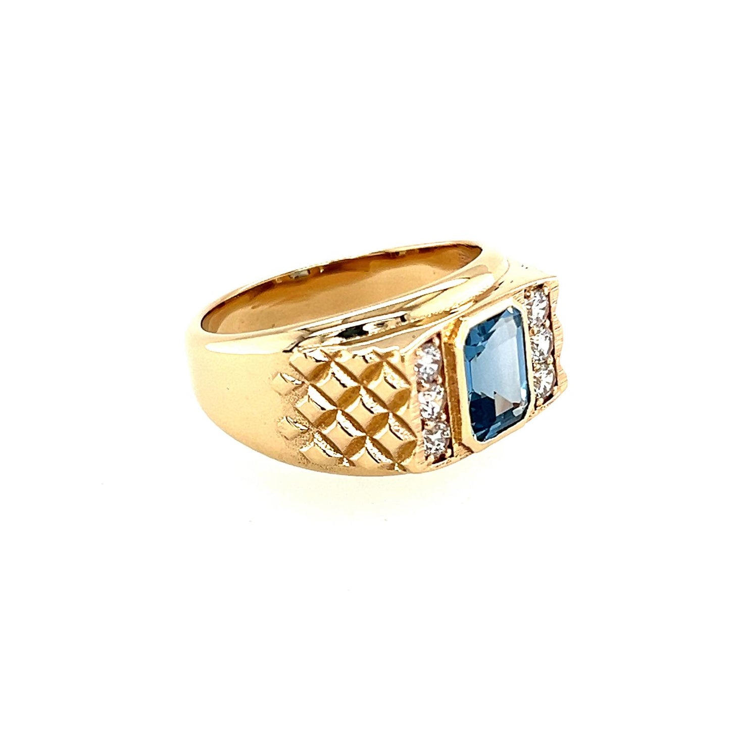 Men's Gold Blue Stone and Diamond Ring