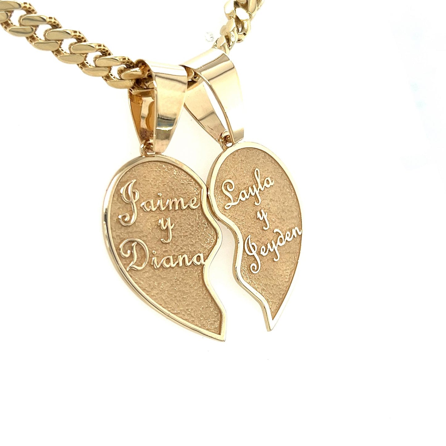 Gold Personalized 2 Piece Heart Couples Pendants