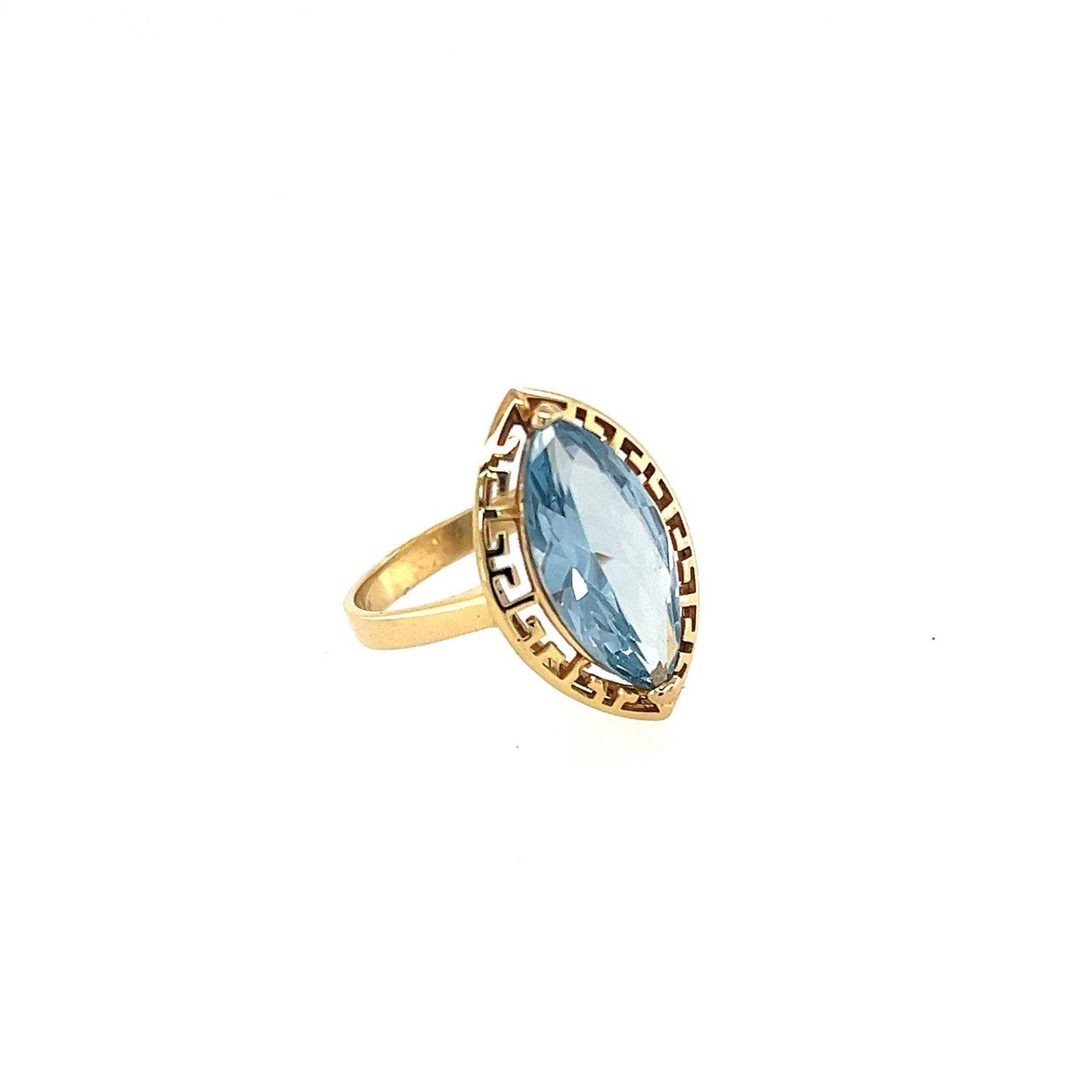 Women's Gold Almond Shape Blue Stone Ring