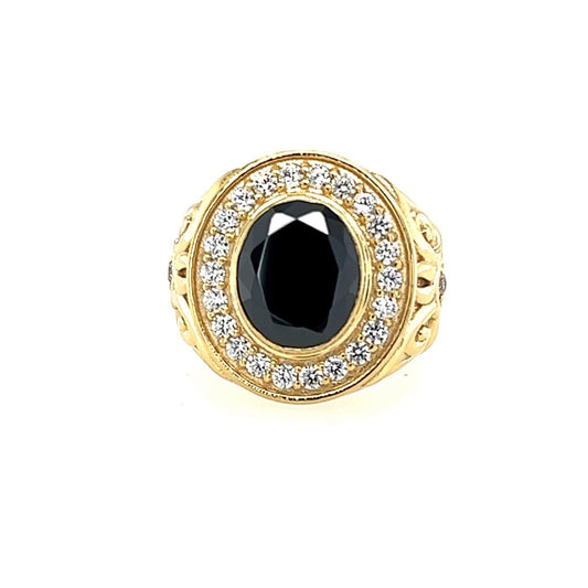 Men's Gold Ring Black Stone with Diamonds