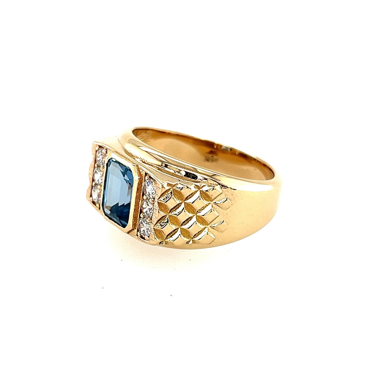 Men's Gold Blue Stone and Diamond Ring