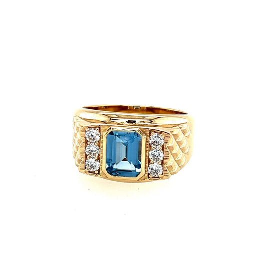 Men's Gold Blue Stone and Diamond Ring