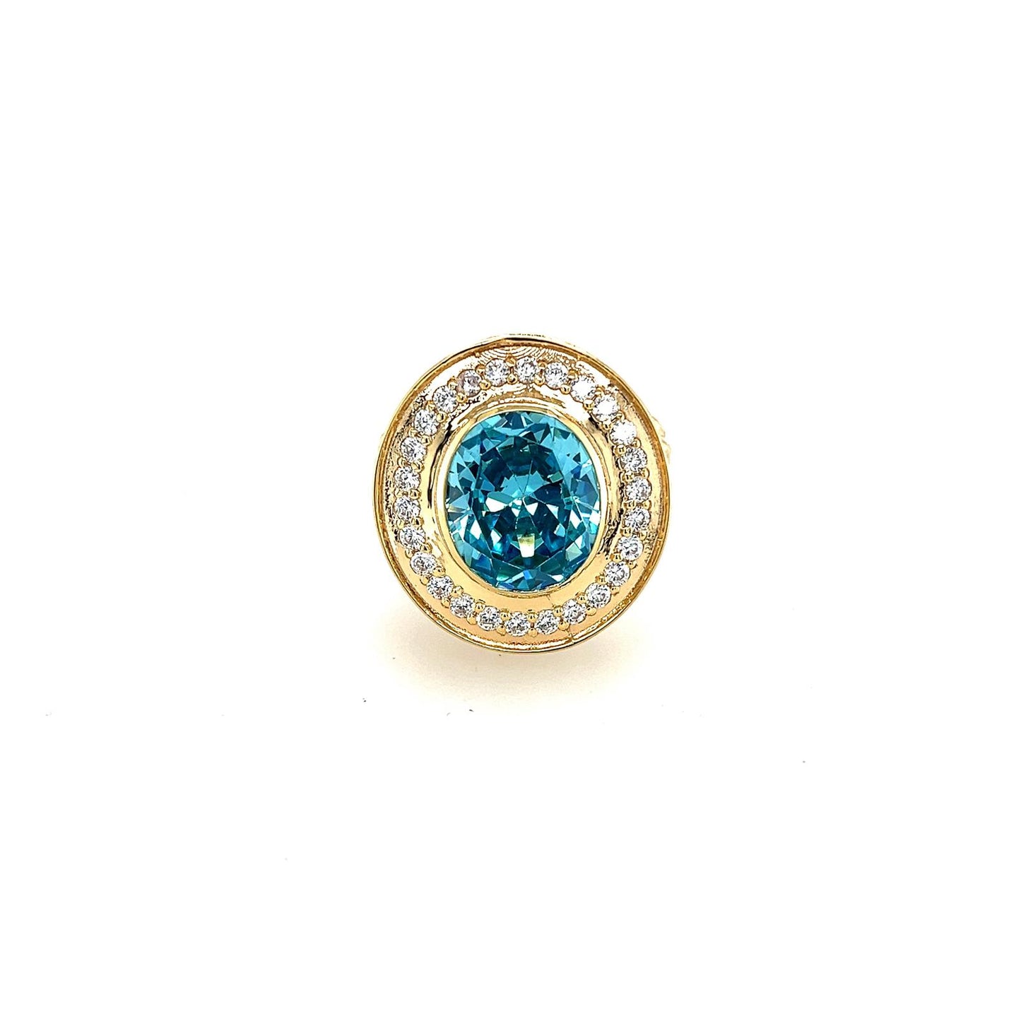 Men's Gold Aqua Stone and Diamond Ring