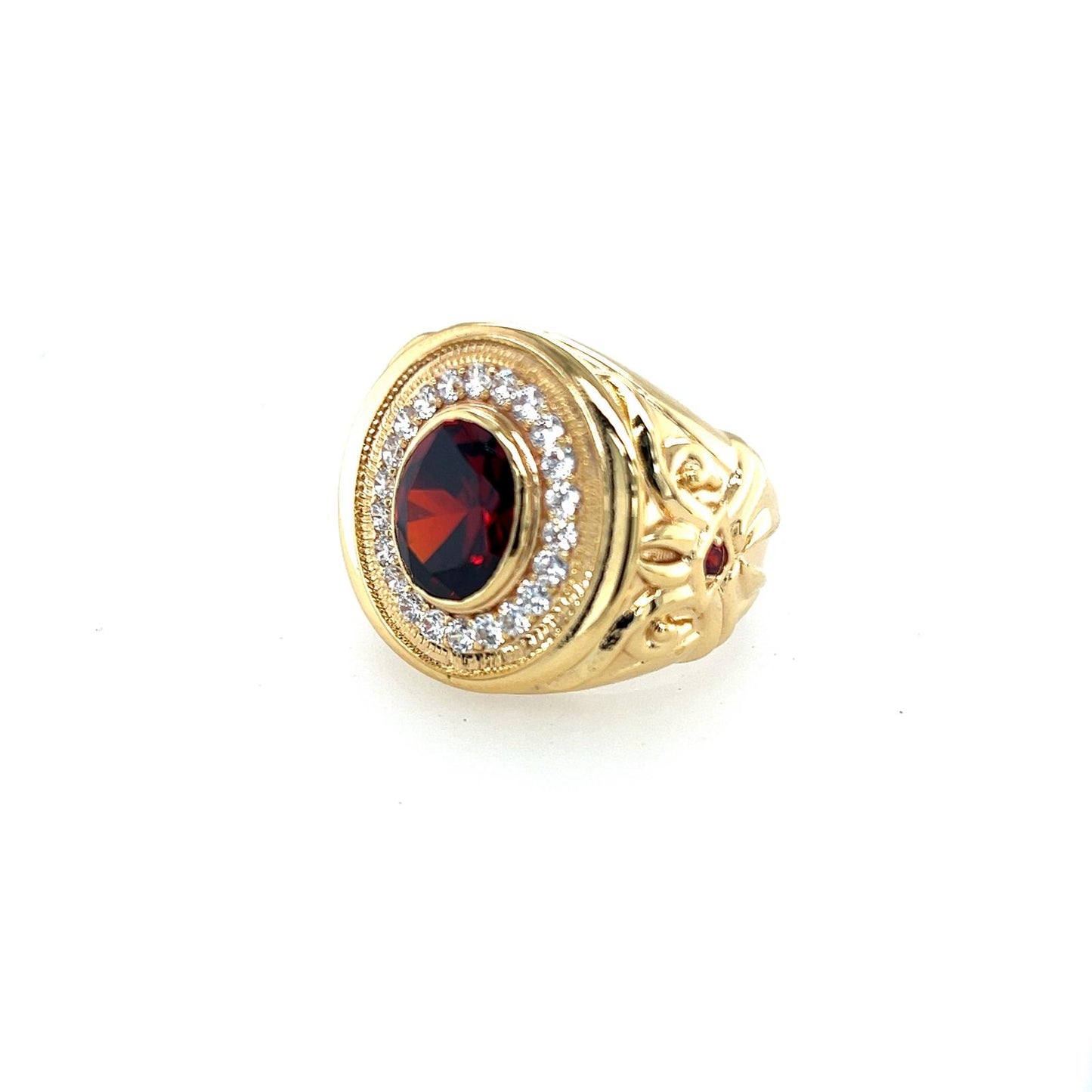 Men's Gold Ring Red Stone with Diamonds