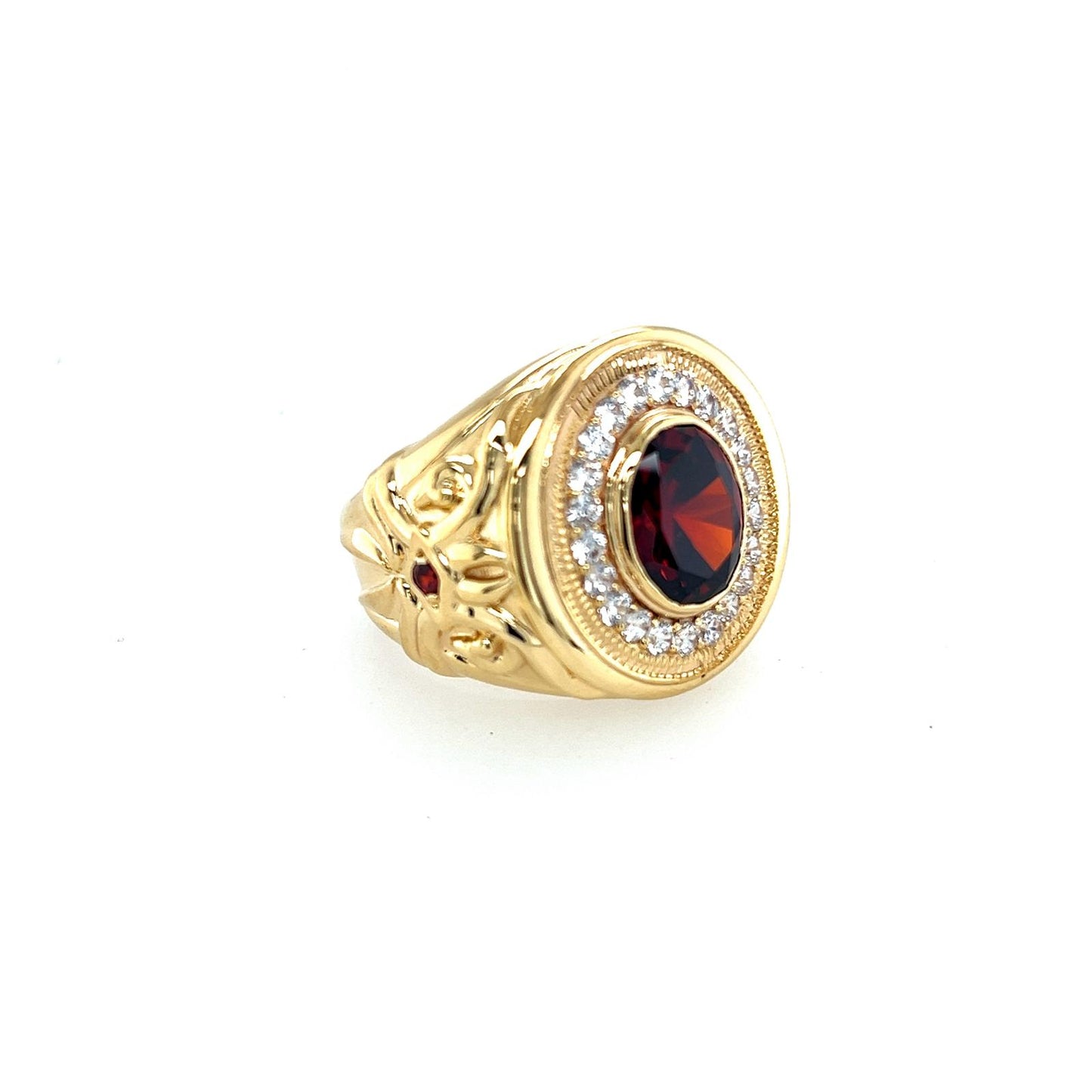 Men's Gold Ring Red Stone with Diamonds