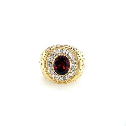 Men's Gold Ring Red Stone with Diamonds