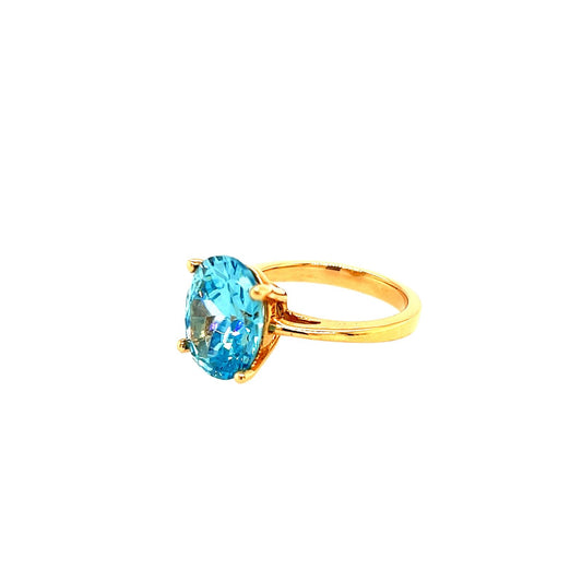 Women's Gold with Aqua Stone Ring