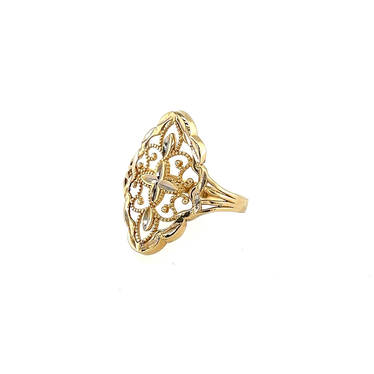 Women's Gold Almond Shape Lattice Ring